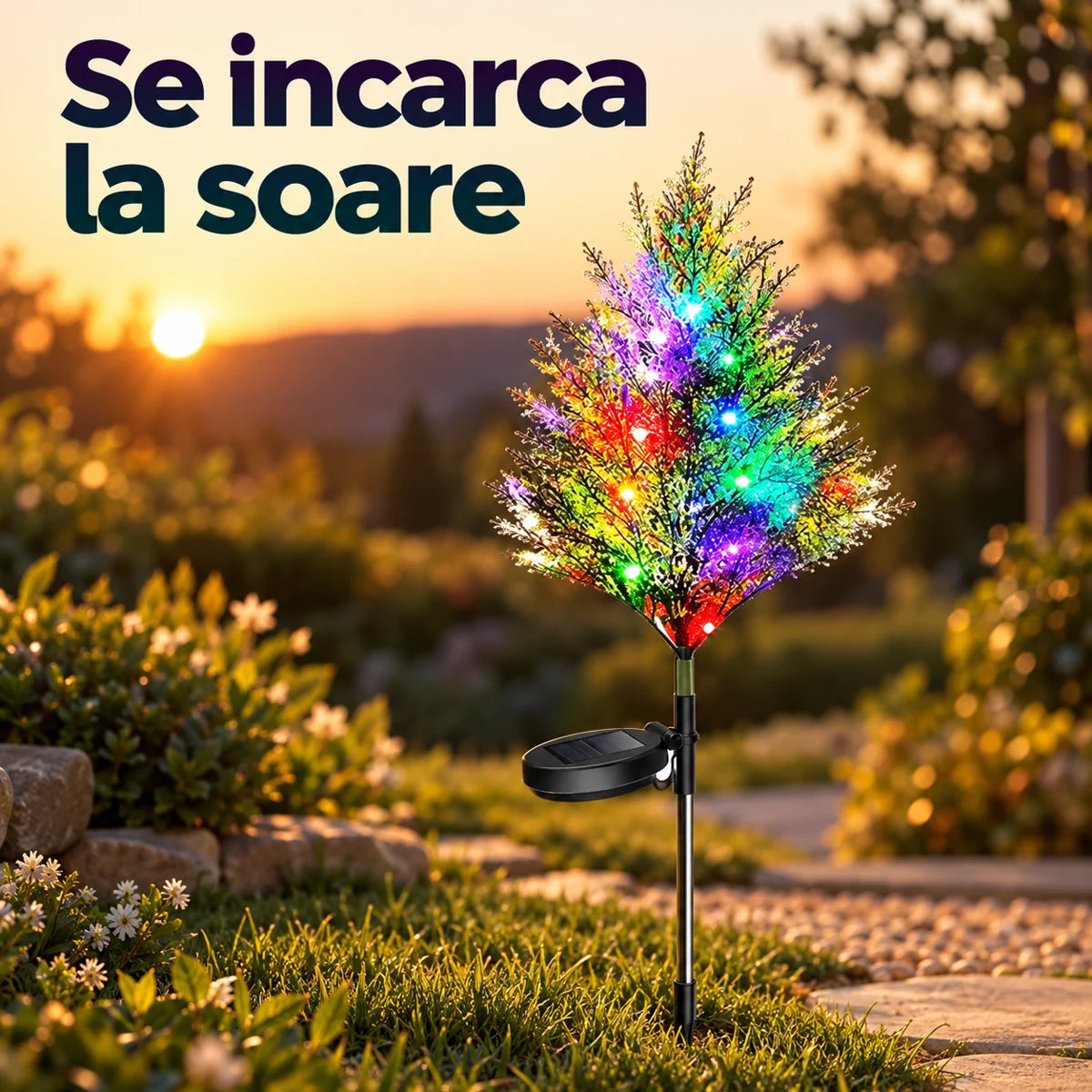 Bradut solar decorativ RGB, 74 cm, panou solar inclus - Se incarca la soare