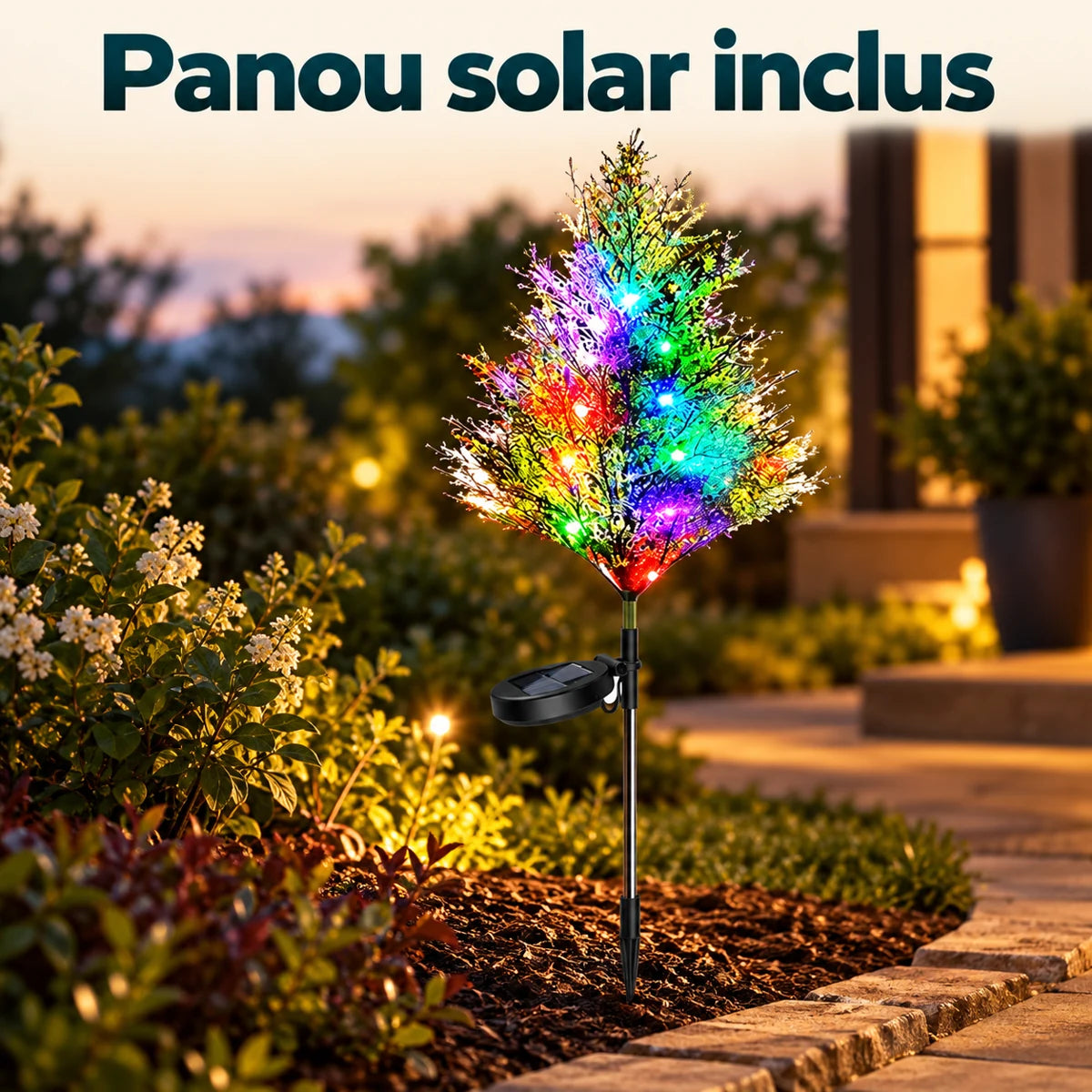 Bradut solar decorativ RGB, 74 cm, panou solar inclus - Panou solar inclus
