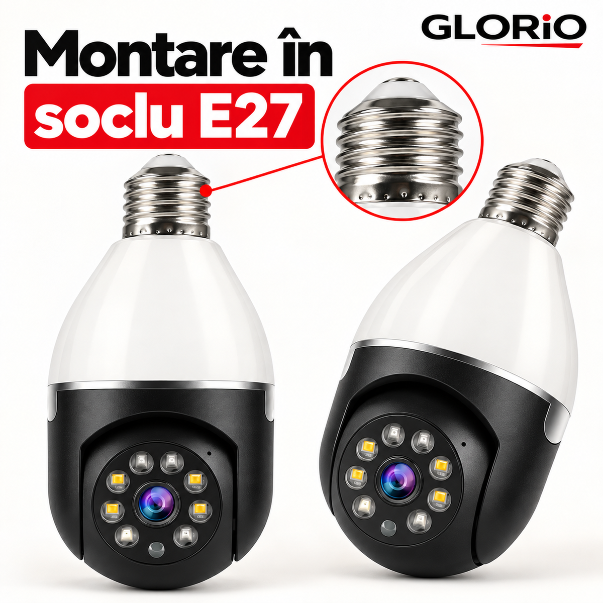 Montare în soclu E27 – două camere fără inscripții, Glorio