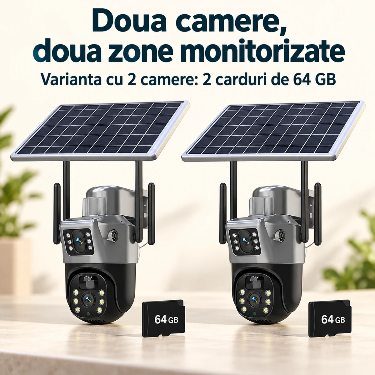 Doua camere, doua zone monitorizate - Varianta cu 2 camere: 2 carduri de 64 GB