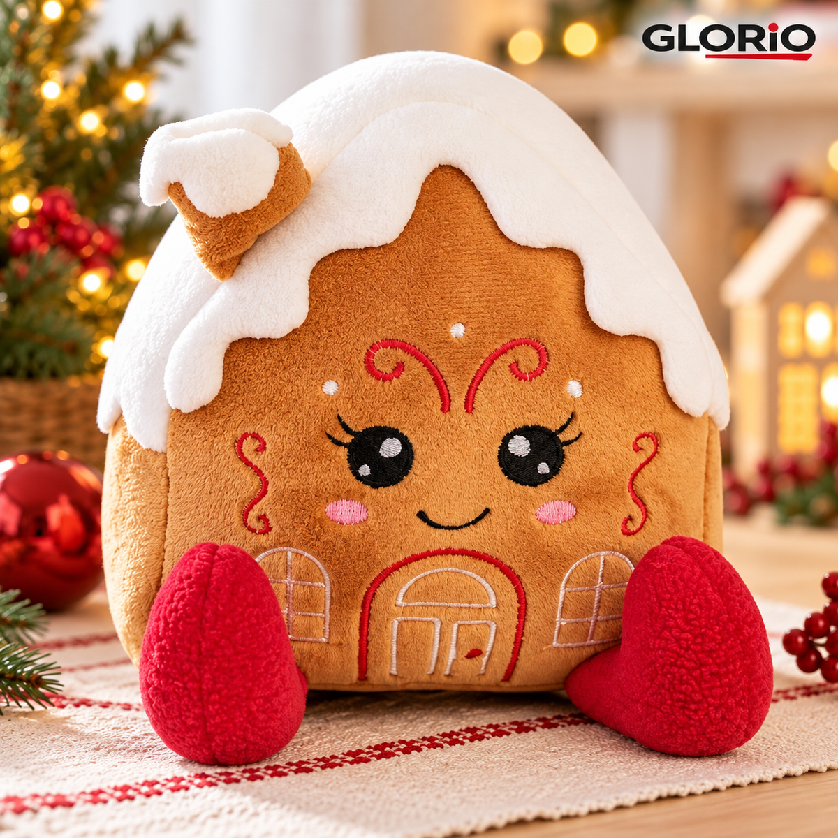 Casuta gingerbread decorativa GLORIO, model textil de Craciun - 4