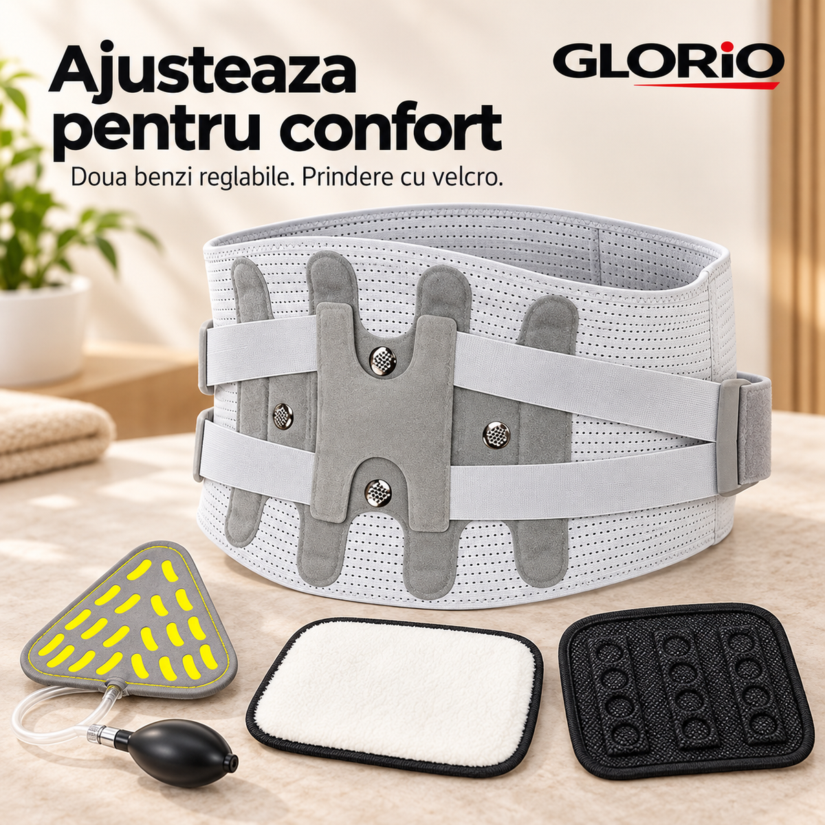 Sustinere pentru ritmul tau - Centura lombara reglabila cu 3 pad-uri interschimbabile, Gri Glorio