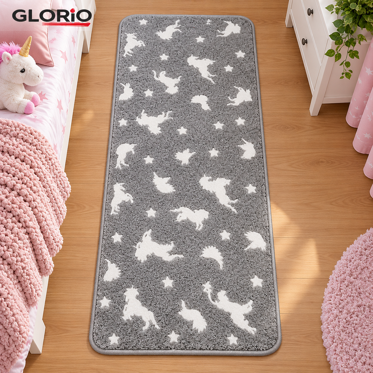 Covoras fosforescent GLORIO cu unicorni, 140x60 cm - 2