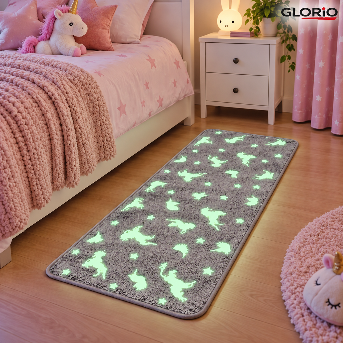 Covoras fosforescent GLORIO cu unicorni, 140x60 cm - 3