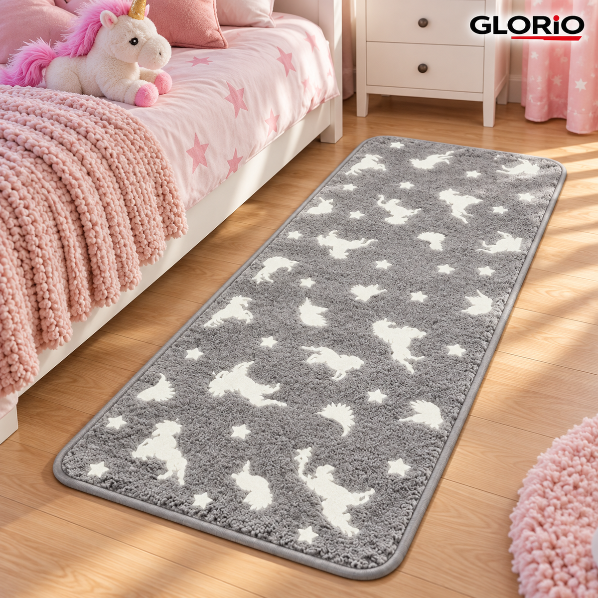 Covoras fosforescent GLORIO cu unicorni, 140x60 cm - 4