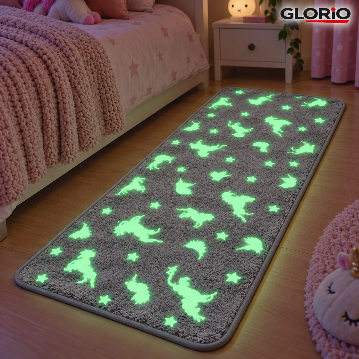 Covoras fosforescent GLORIO cu unicorni, 140x60 cm - 5