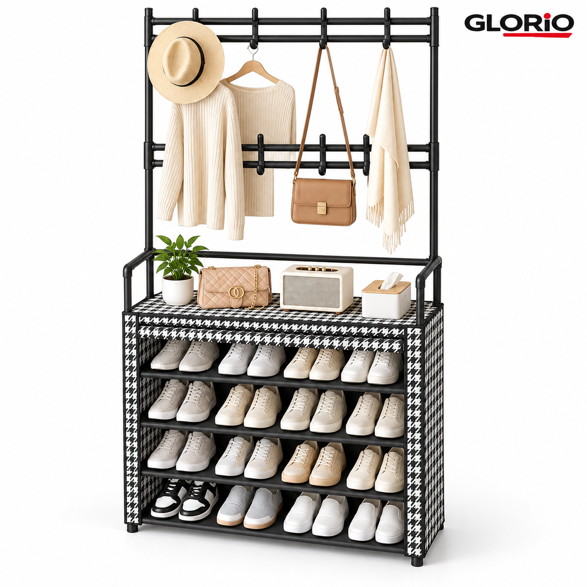 Suport incaltaminte cu cuier GLORIO, 171x80x30 cm, negru, husa anti-praf - 2