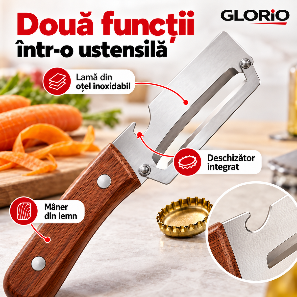 Cele două funcții – curățare și deschizător integrat