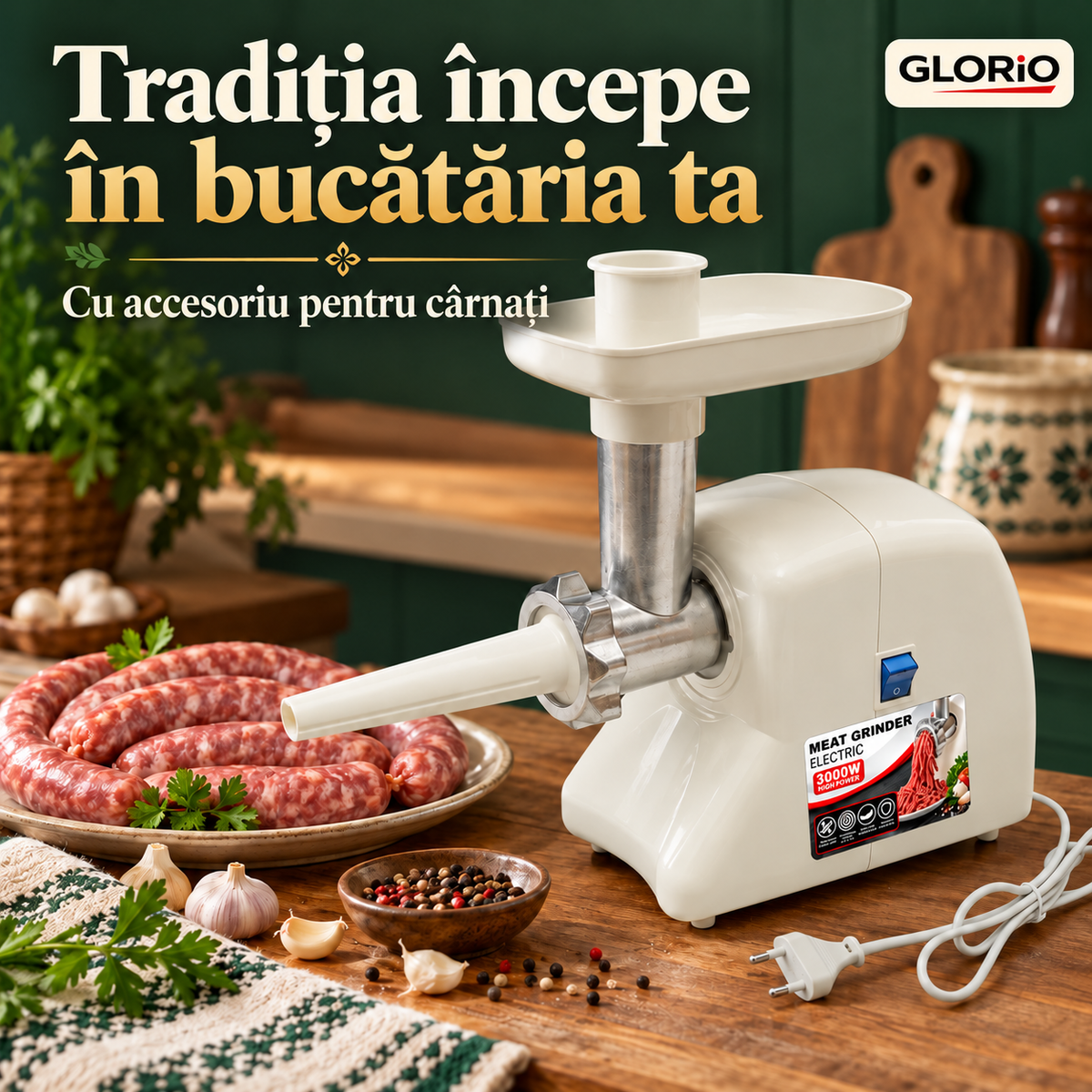 Masina de tocat carne cu accesoriu pentru carnati