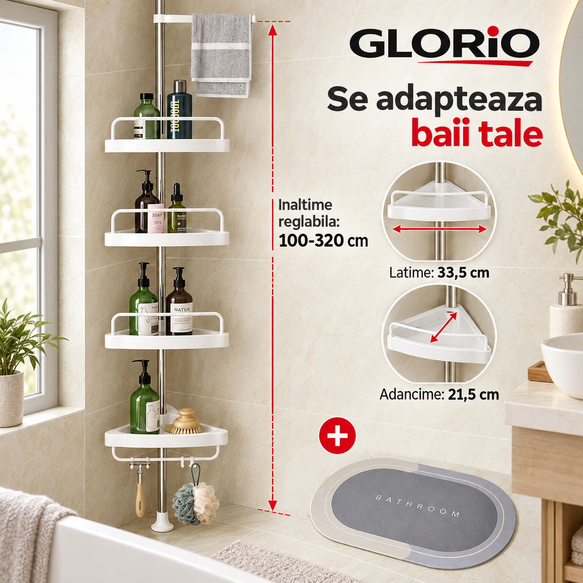 Dimensiunile etajerei reglabile 100-320 cm - Glorio