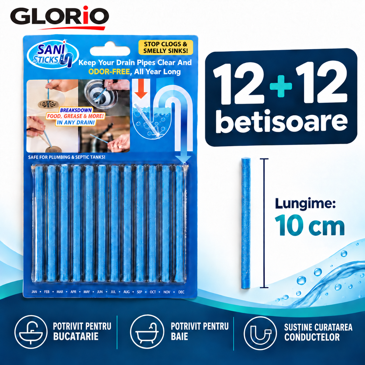 Continutul pachetului: 12 + 12 betisoare, lungime 10 cm | Glorio