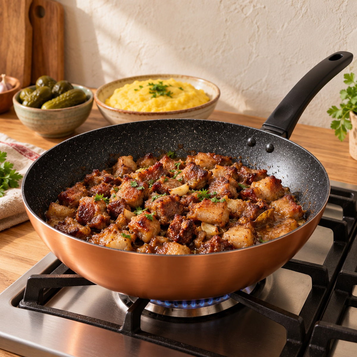 Tigaie wok 30 cm pentru pomana porcului