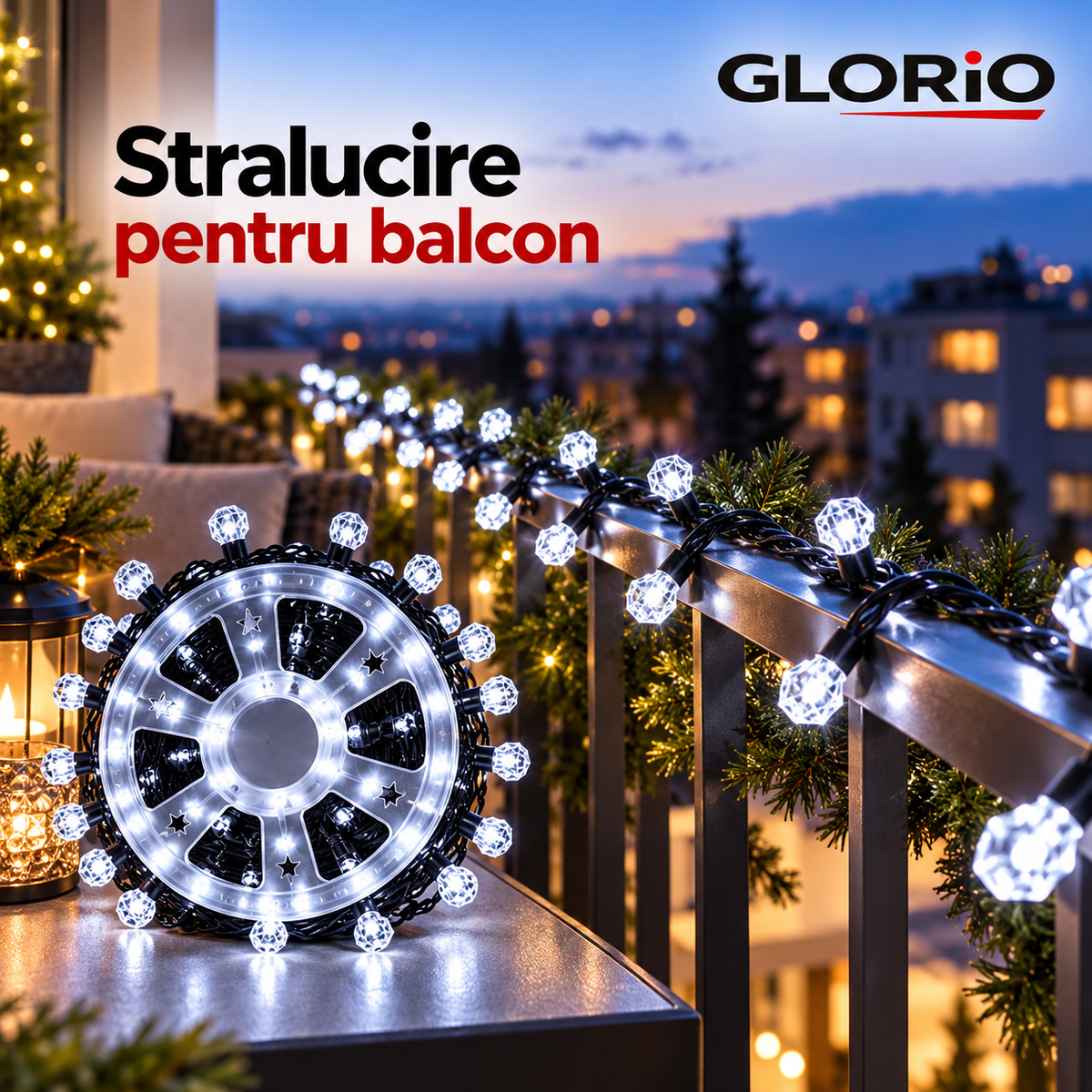 Instalatie luminoasa Glorio Crystal alb rece pentru balcon