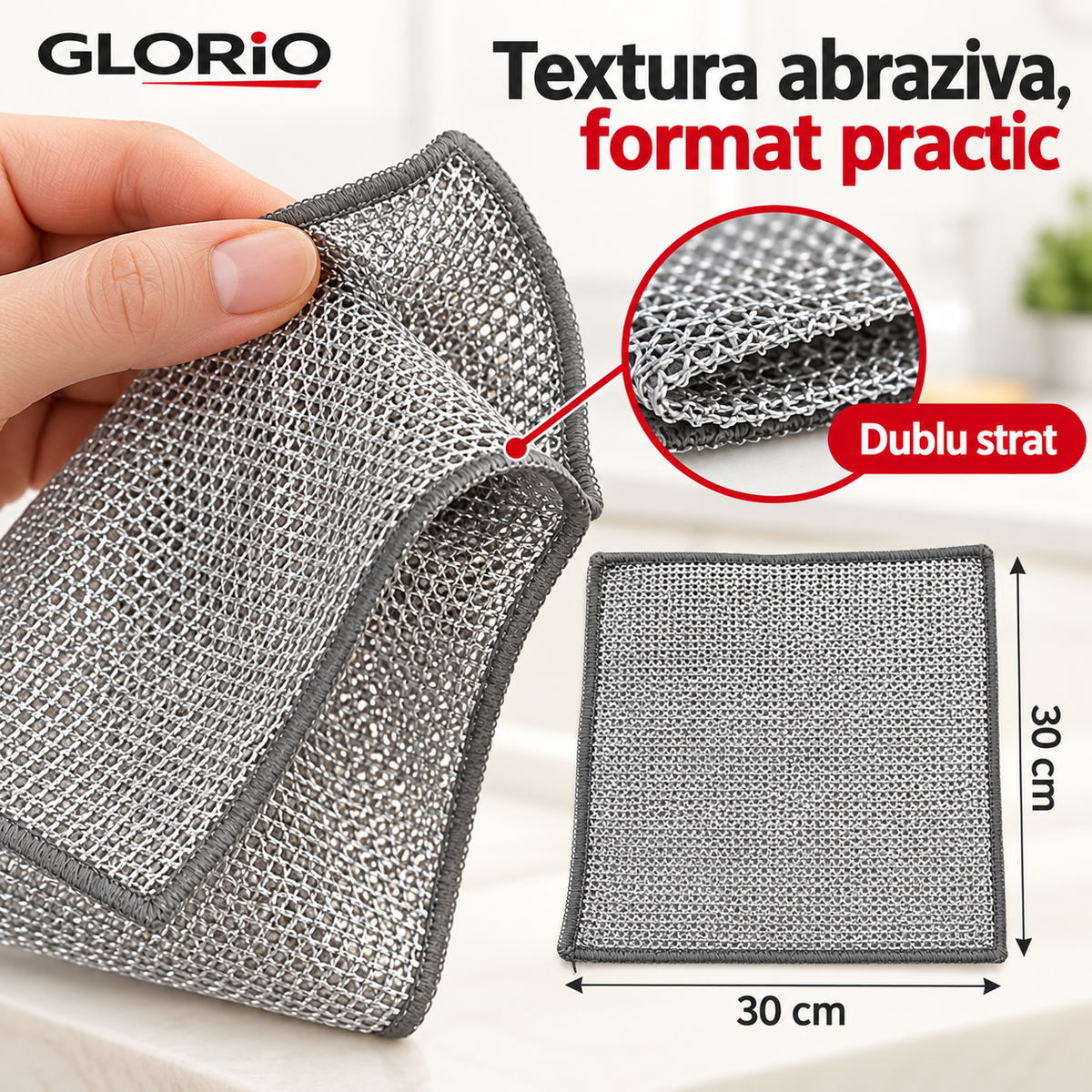 Laveta cu dublu strat si textura abraziva, dimensiune 30 x 30 cm