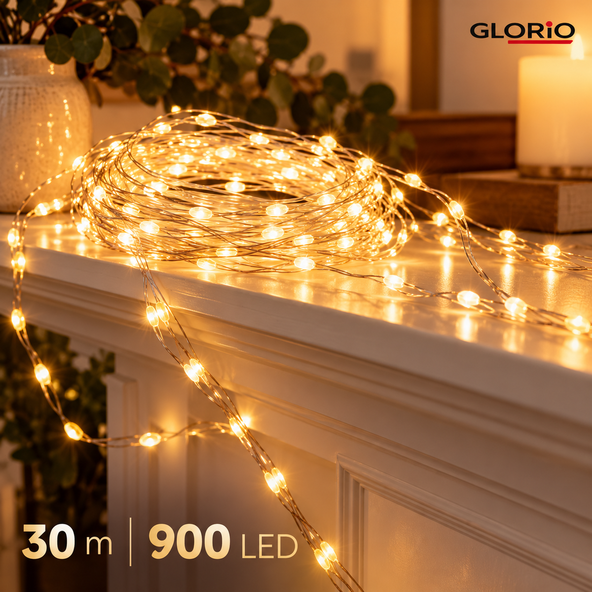 Rola micro LED 30 m, 900 LED alb cald, sarma de cupru - Glorio - 5