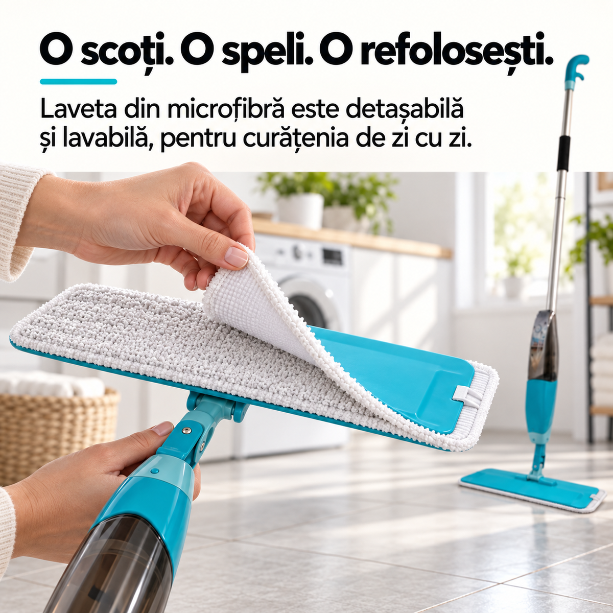 Lavetă detașabilă și lavabilă din microfibră pentru mop