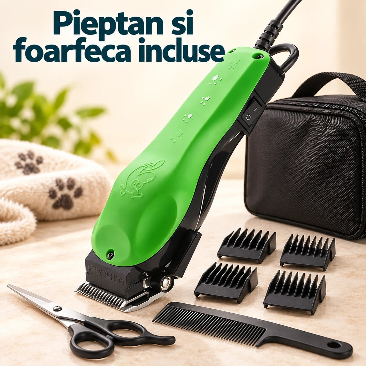 Masina de tuns animale NIKAI cu 4 distantiere + geanta CADOU - Pieptan si foarfeca incluse