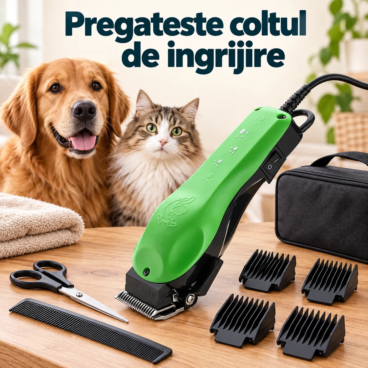 Masina de tuns animale NIKAI cu 4 distantiere + geanta CADOU - Pregateste coltul de ingrijire
