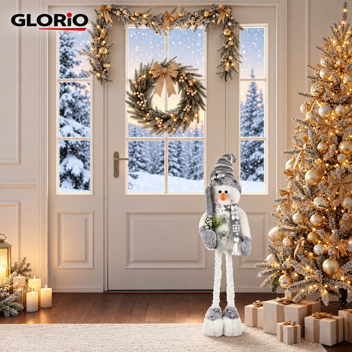 Om de zapada GLORIO cu schiuri si picioare extensibile, 80-100 cm, alb-gri - 3