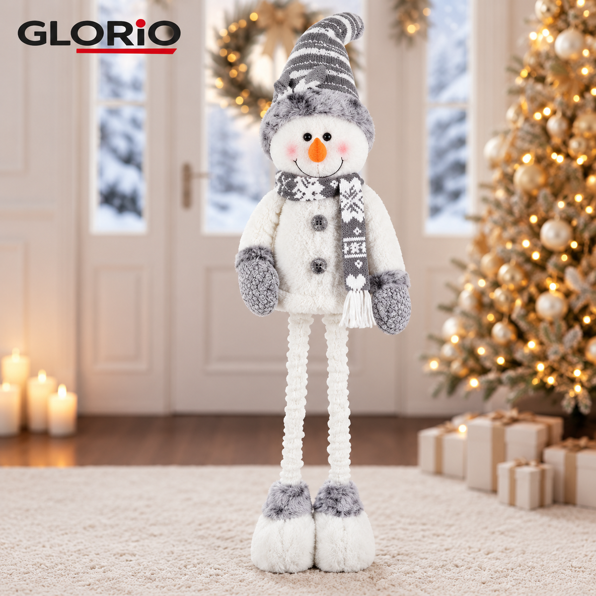 Om de zapada GLORIO cu schiuri si picioare extensibile, 80-100 cm, alb-gri - 4