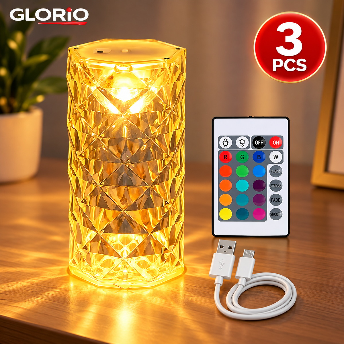 2+1 GRATUIT - Pachet 3 lampi LED cristal, 16 culori, touch si telecomanda - 5