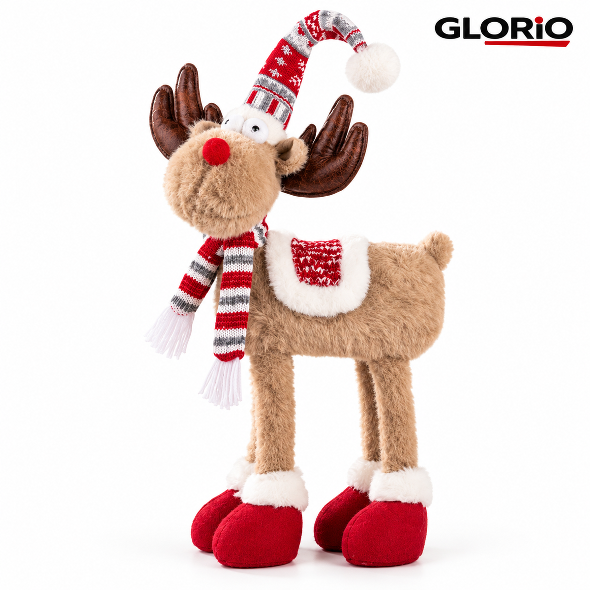Ren decorativ de Craciun GLORIO, 65 cm, caciula jacquard si fular - 2