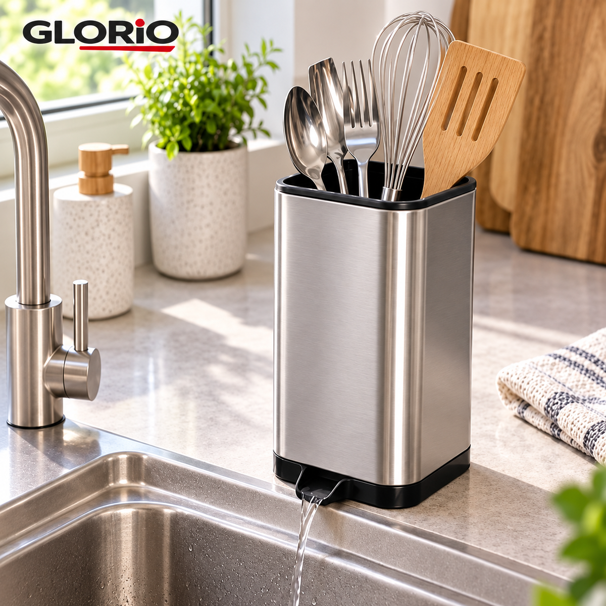 Suport tacamuri GLORIO din inox cu scurgere apa, 10x11x18 cm - 3