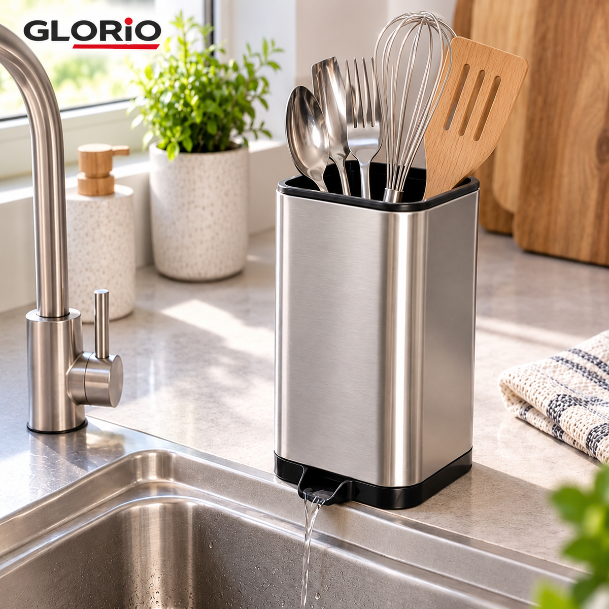 Suport tacamuri GLORIO din inox cu scurgere apa, 10x11x18 cm - 5