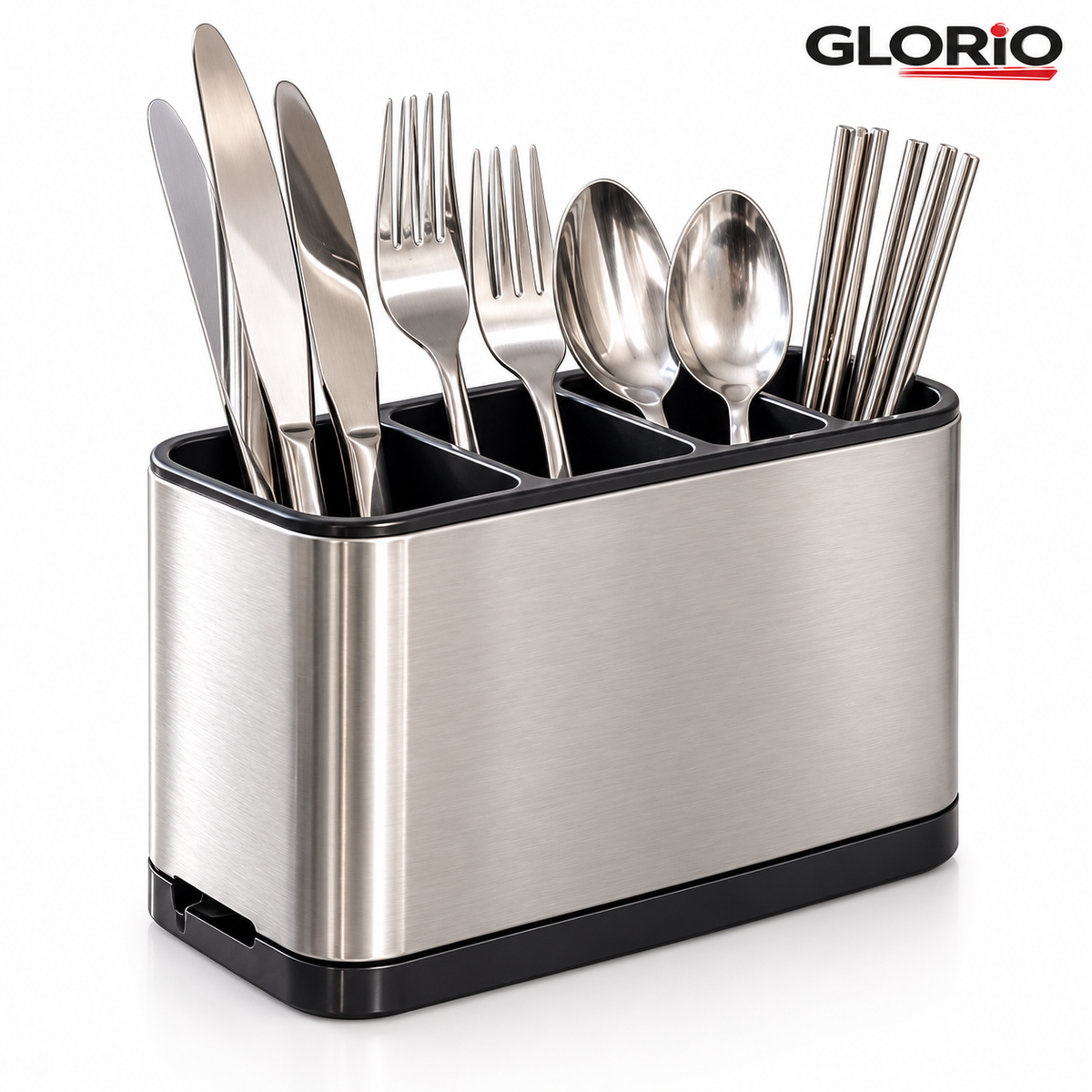 Suport tacamuri GLORIO din inox, 4 compartimente, scurgere apa, 18x9x13 cm - 2