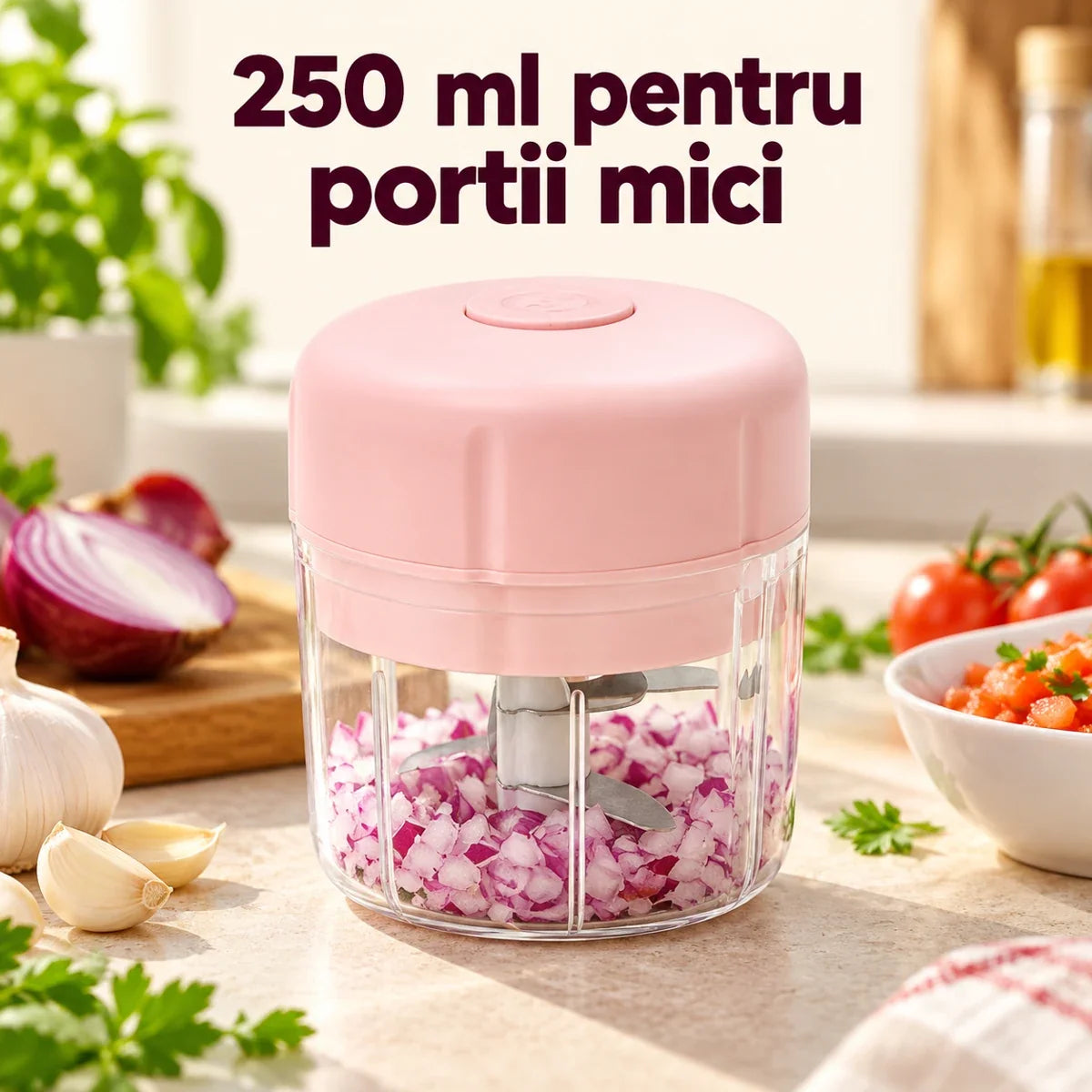Mini tocator electric portabil 250 ml, 3 lame din inox - 250 ml pentru portii mici