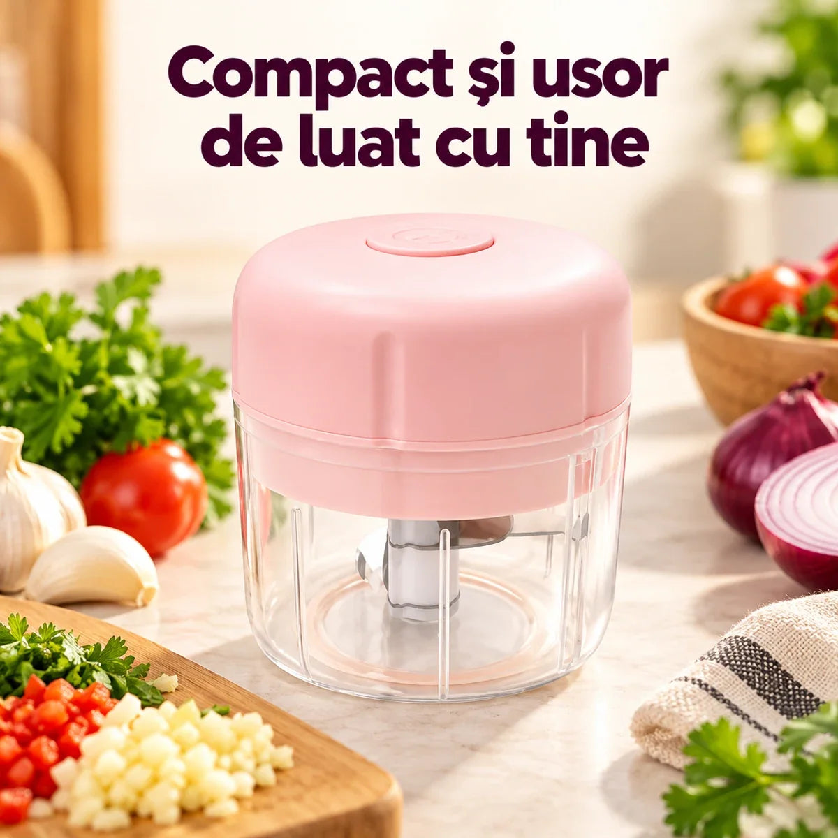 Mini tocator electric portabil 250 ml, 3 lame din inox - Compact si usor de luat cu tine