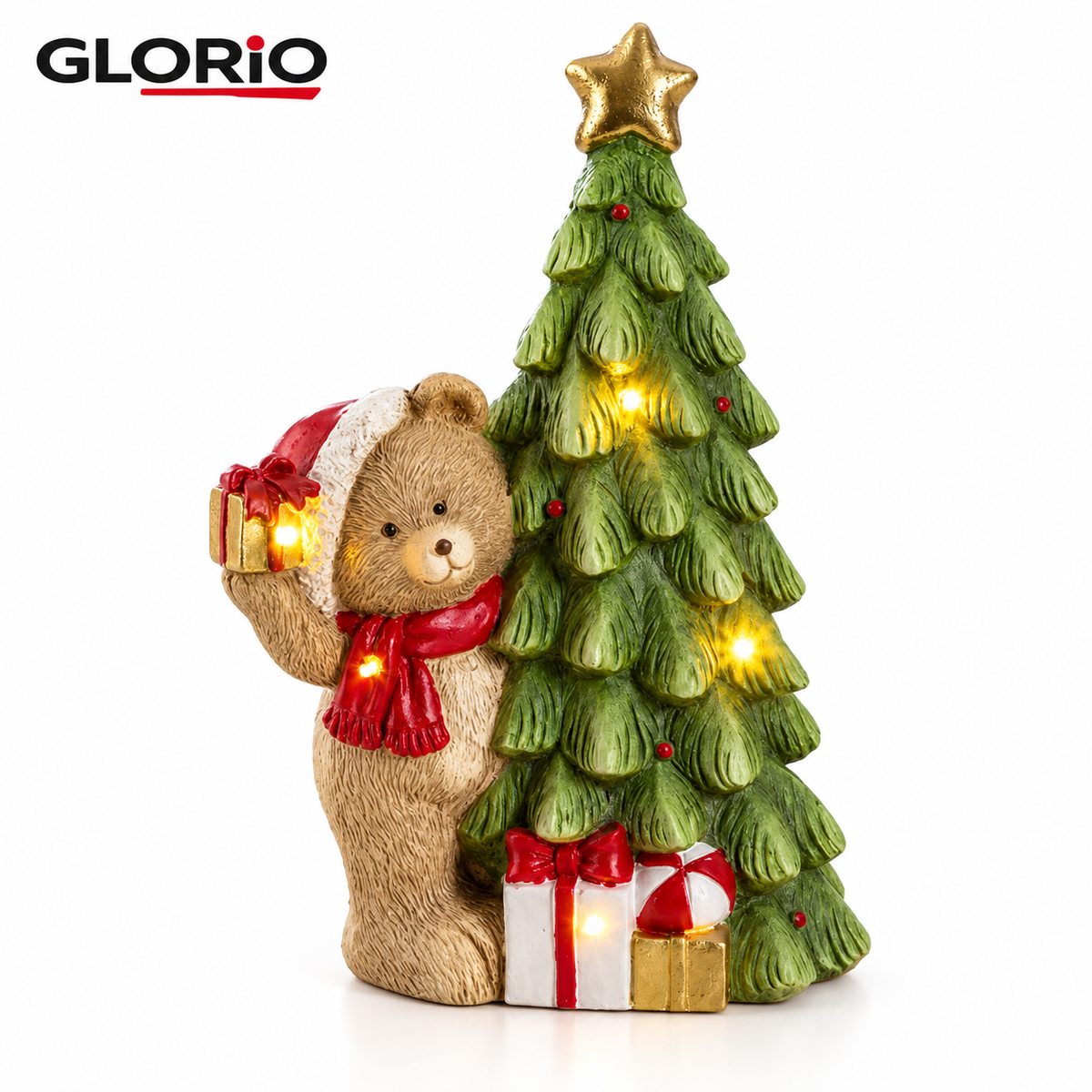 Ursulet decorativ GLORIO cu brad si LED, 40 cm - 2