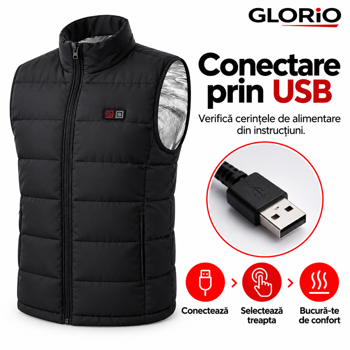 Conectarea USB a vestei încălzite