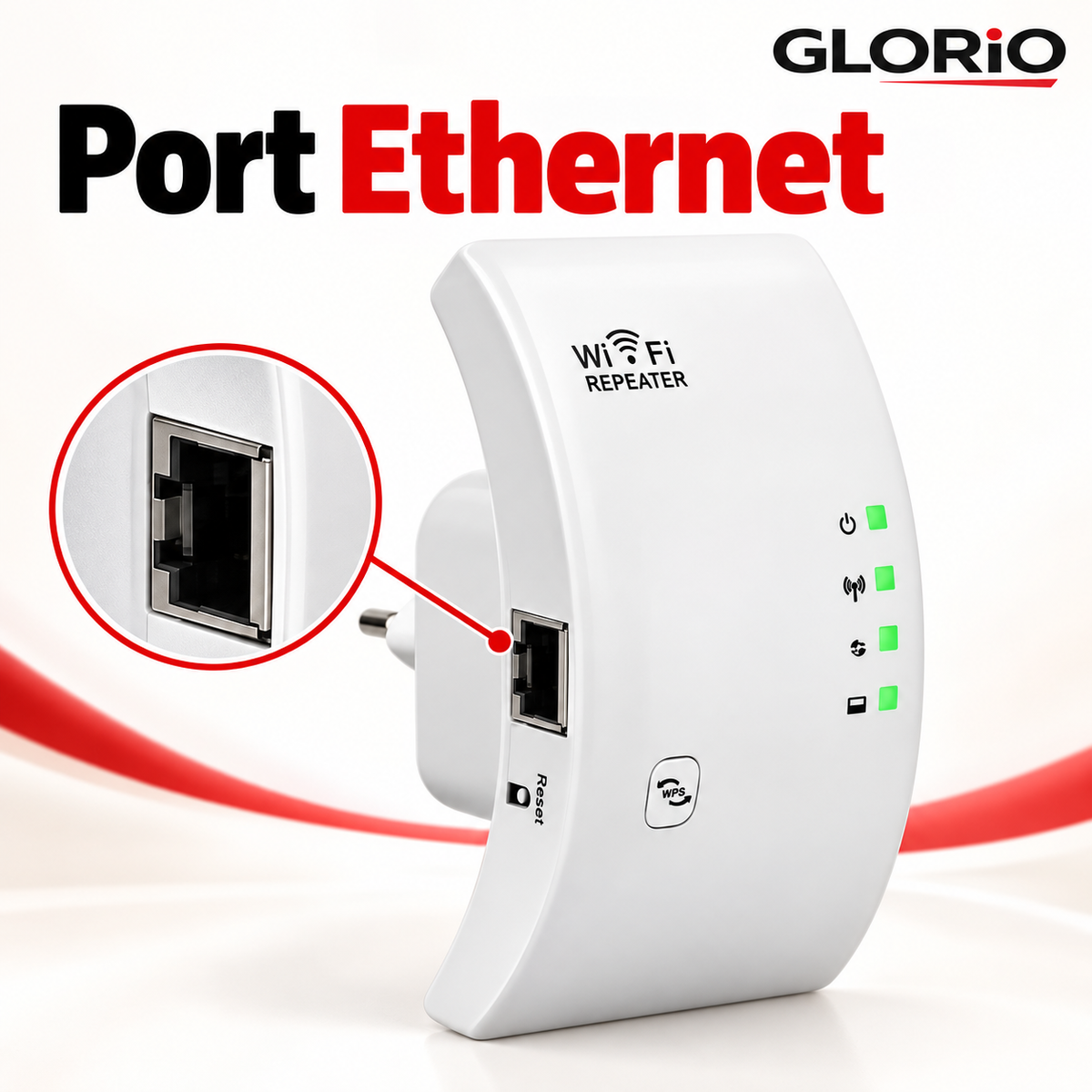 Amplificator WiFi la Priză, până la 300 Mbps, 2,4 GHz, Port Ethernet | Glorio – Port Ethernet
