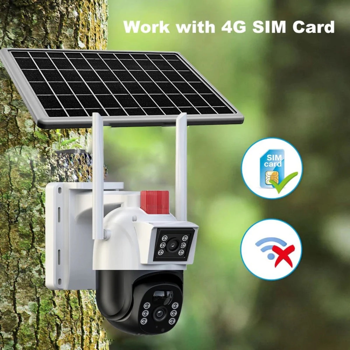 Cameră Solară Dublă | SIM 4G | Smart AI V380-Pro + Card 32GB Glorio
