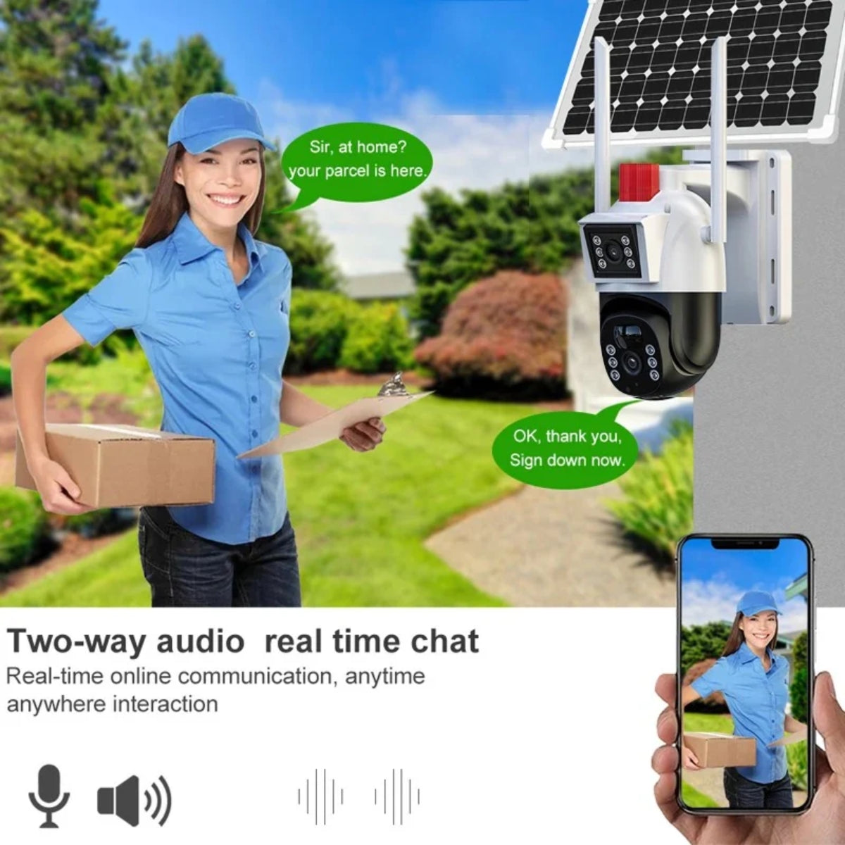 Cameră Solară Dublă | SIM 4G | Smart AI V380-Pro + Card 32GB Glorio