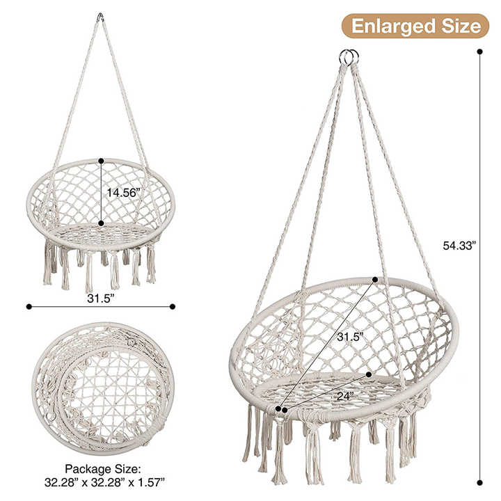 Leagăn Suspendat cu Franjuri, Bumbac Împletit, 150kg, Interior/Exterior Glorio