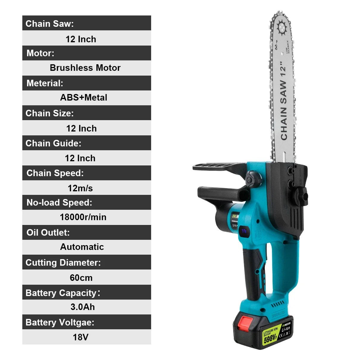 Set Complet Fierăstrău Electric Lama 30 Cm, 2 Acumulatori 48V si Ungere pe Lanț Glorio