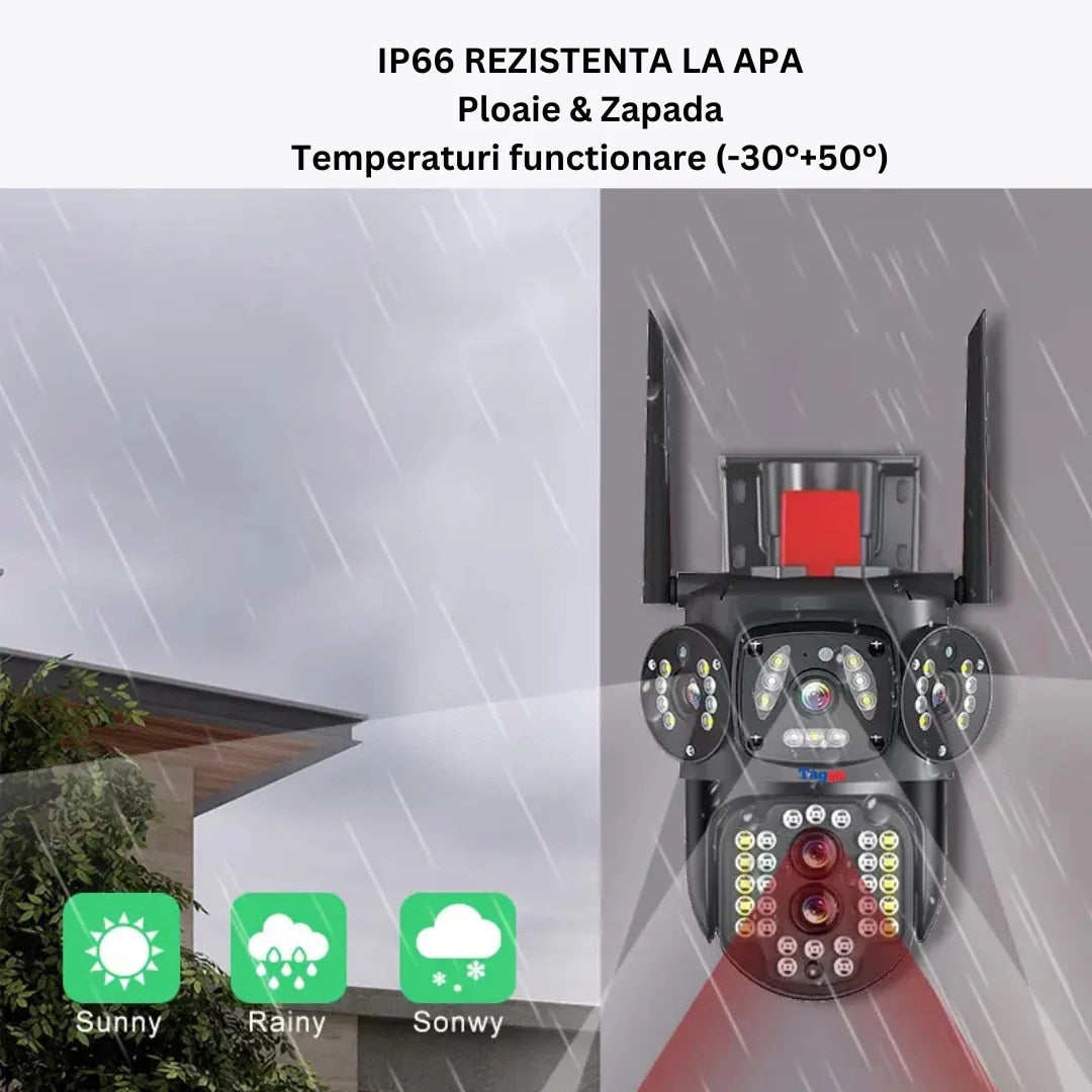 Camera de supraveghere Tripla WIFI/4G Zoom 10X, Rezolutie 4K, Detectie umana, Urmarire automata, IP66 Glorio