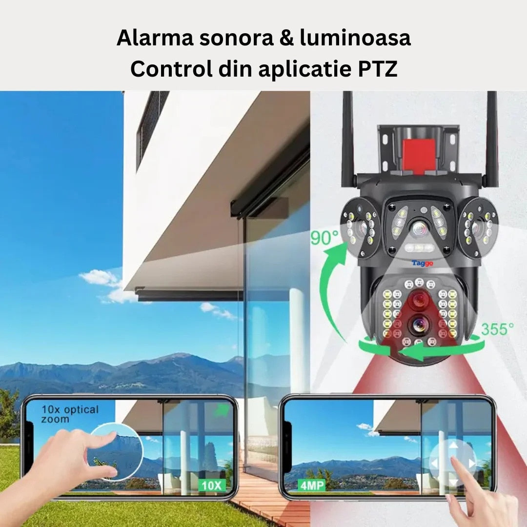 Camera de supraveghere Tripla WIFI/4G Zoom 10X, Rezolutie 4K, Detectie umana, Urmarire automata, IP66 Glorio