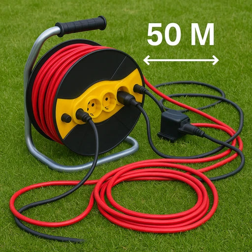 Rola Prelungitor 50M cu 4 Prize | 2400W – Cablu 3x2.5mm cu Tambur Glorio