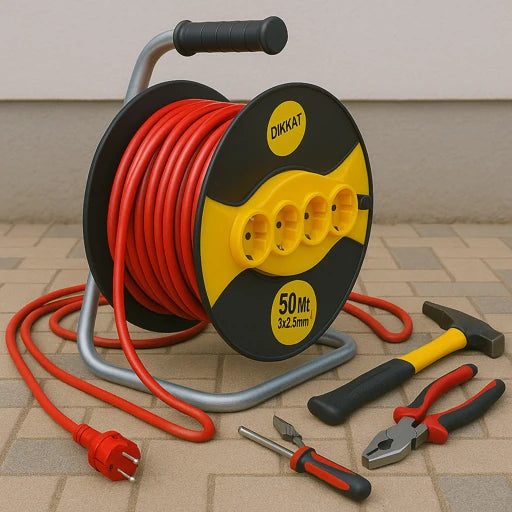 Rola Prelungitor 50M cu 4 Prize | 2400W – Cablu 3x2.5mm cu Tambur Glorio