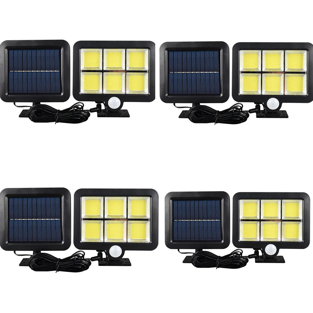 Set 2 Lampi Solare Cu Panou Separat 120W Lumina Puternica, 100 LED COB, Cu Senzor De Miscare si Telecomanda, 1+1 CADOU Glorio.ro