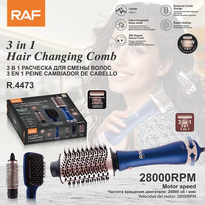 Peria multifunctionala cu aer cald RAF 3 in 1 pentru transformarea parului – 1200 W Glorio.ro