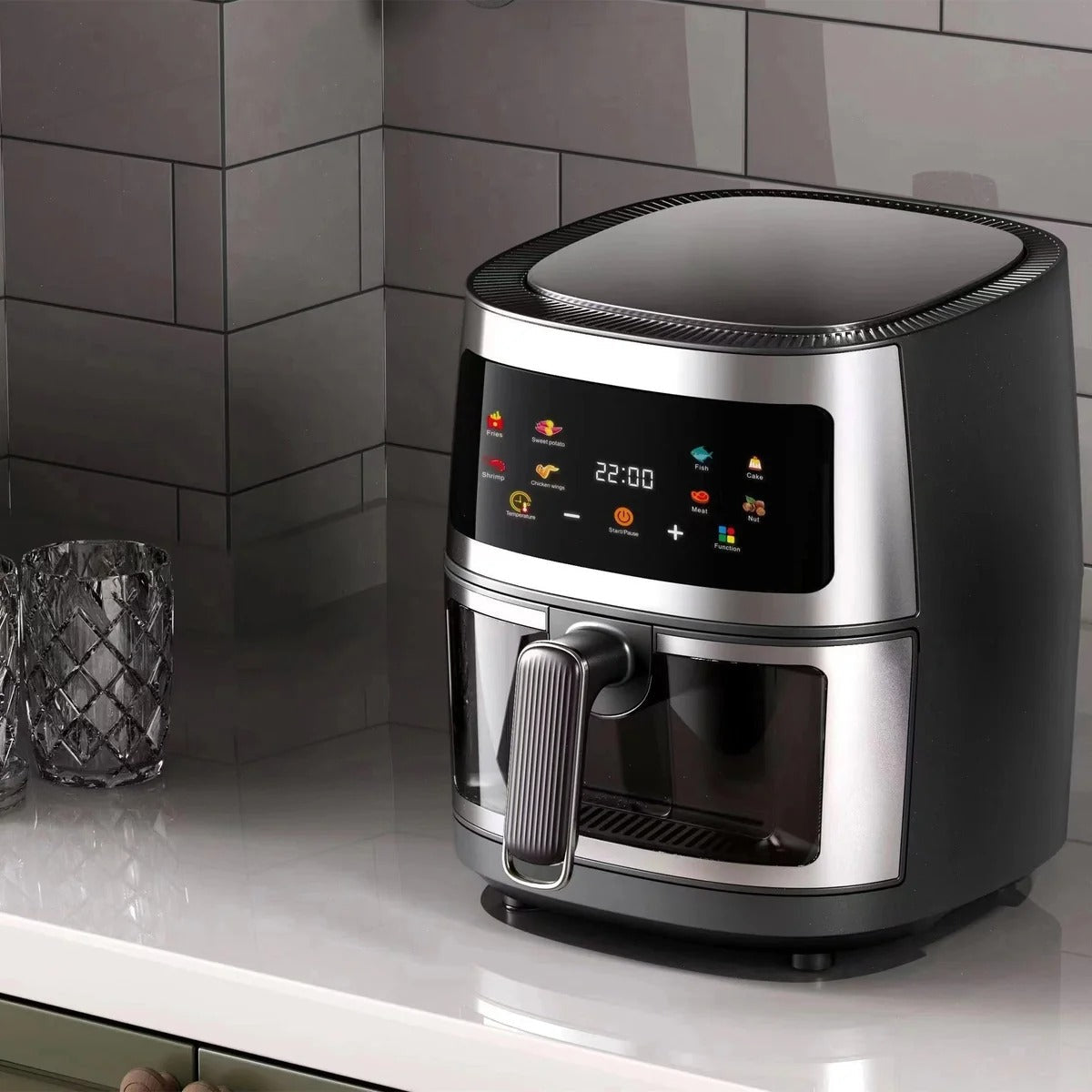 Friteuza cu aer cald, Air Fryer 6L, 2400 W, afisaj digital LCD color, Touch control, otel inoxidabil Glorio