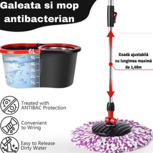 Set mop rotativ cu găleată și detergent pentru pardoseli cadou – Miros Alpin Glorio
