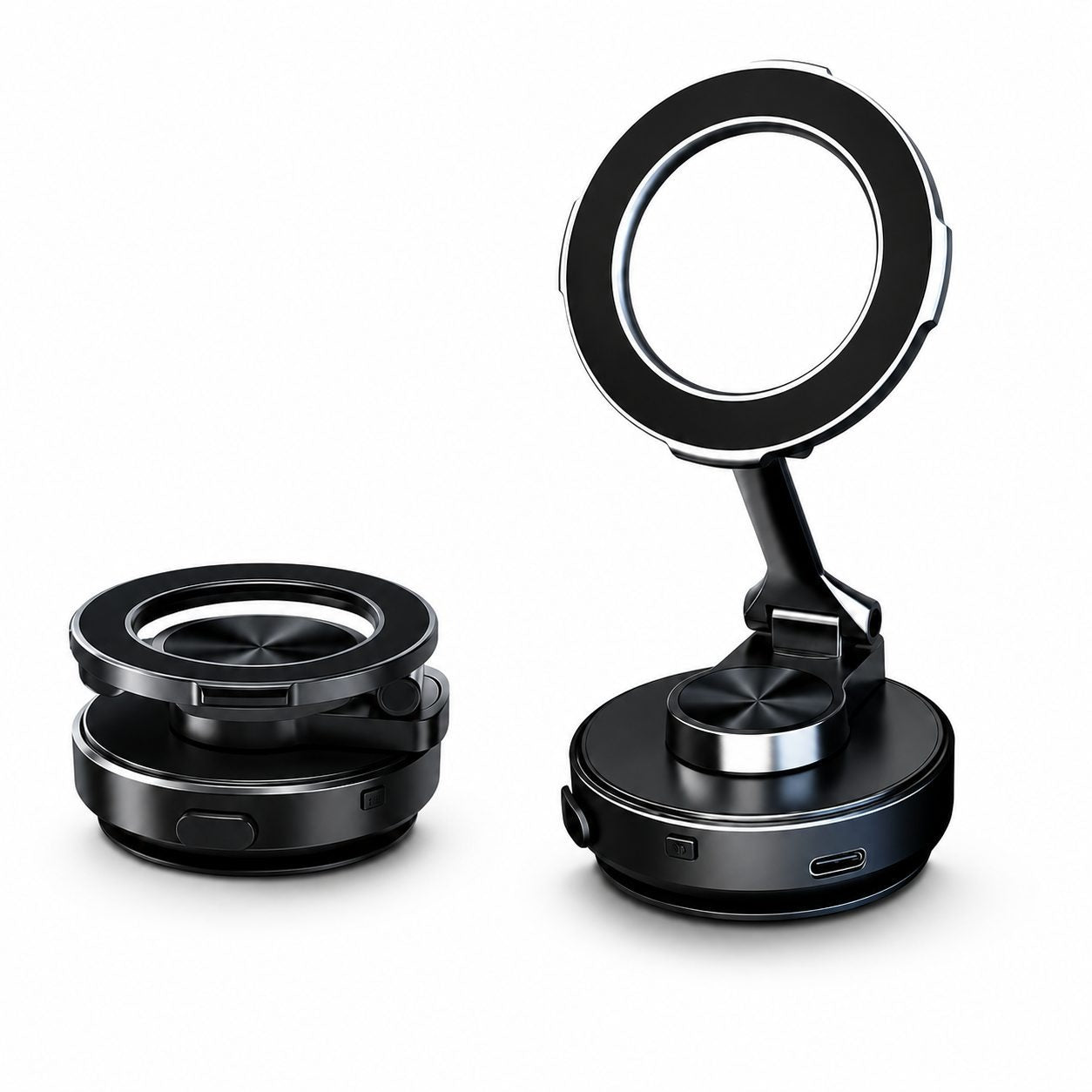 Suport Auto Magnetic pentru Telefon, Glorio, cu Vacuum Electric si Ventuza, Reglaj Multiunghi 900°, Aluminiu, Negru Glorio