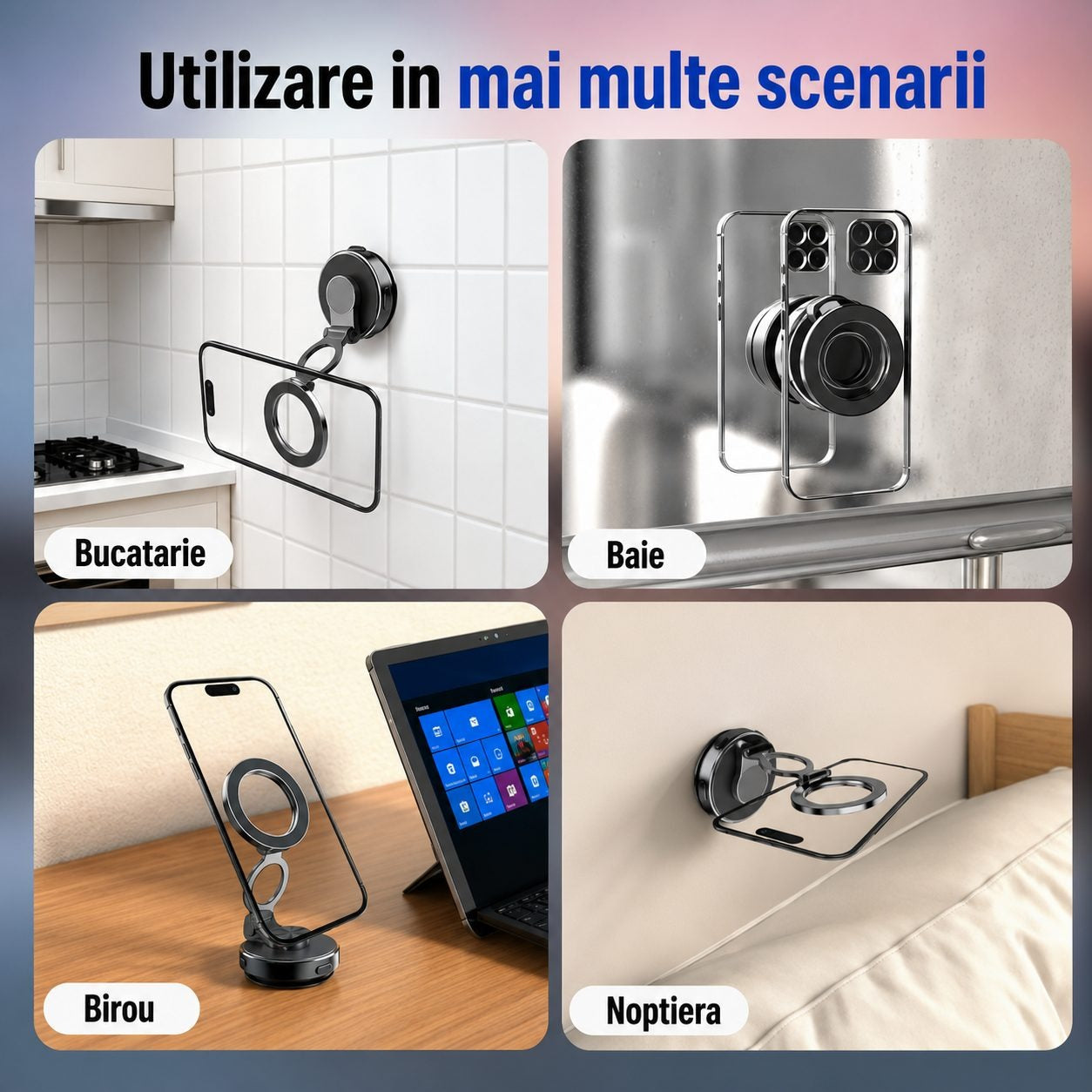 Suport Auto Magnetic pentru Telefon, Glorio, cu Vacuum Electric si Ventuza, Reglaj Multiunghi 900°, Aluminiu, Negru Glorio