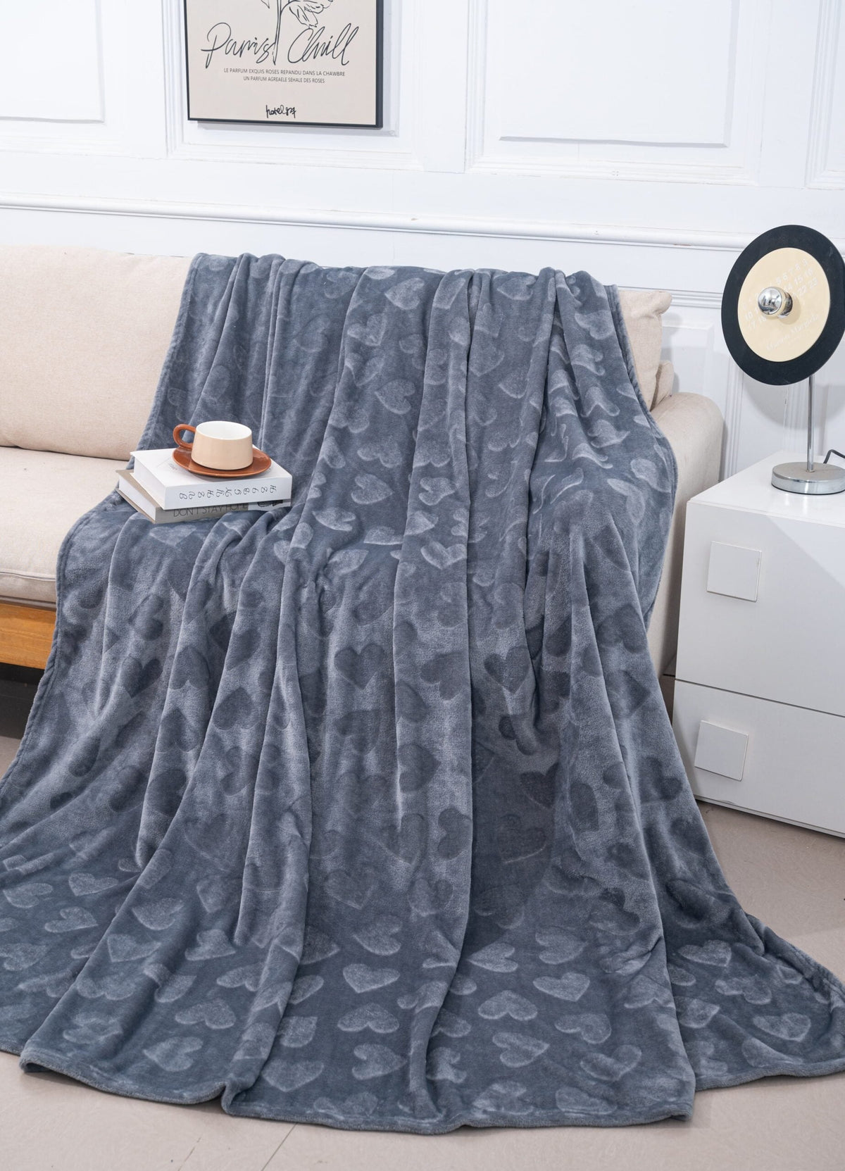 Patura Cocolino 200x230 cm, Model Inimioare, pentru Pat Dublu, albastru Glorio
