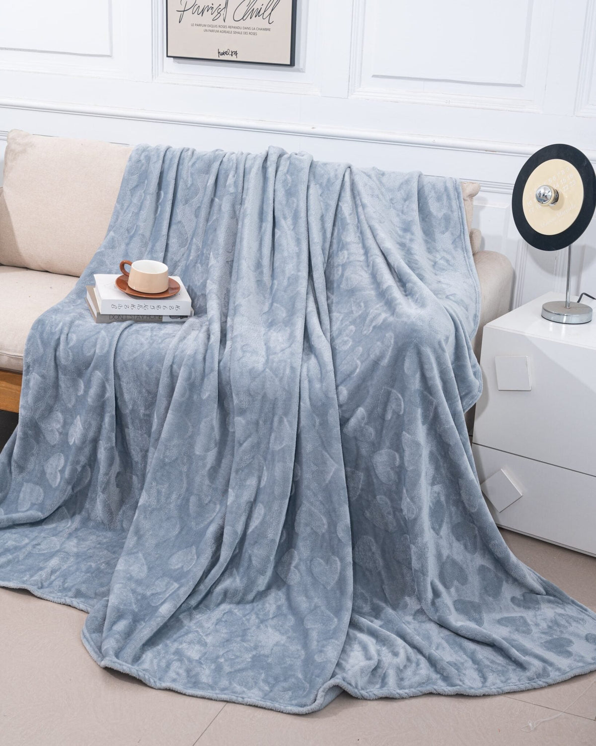Patura Cocolino 200x230 cm, Model Inimioare, pentru Pat Dublu, albastru Glorio